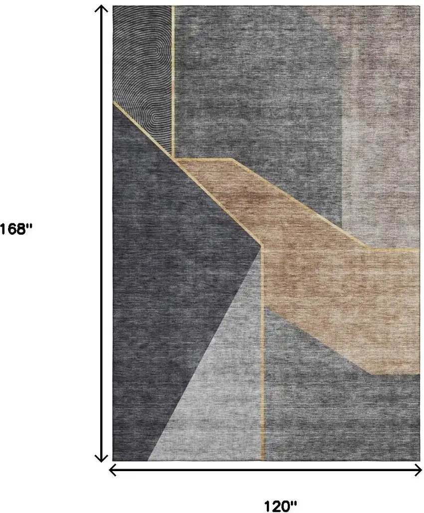 Charcoal Gold And Brown Geometric Washable Area Rug With UV Protection Photo 3