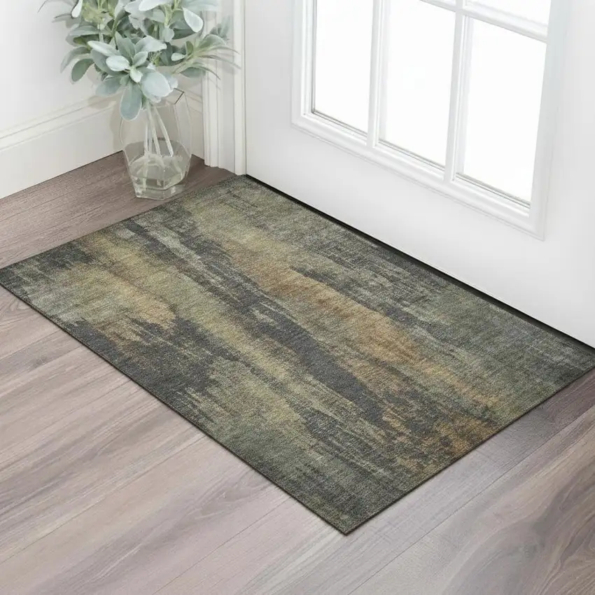 Charcoal Gold And Copper Abstract Washable Area Rug With UV Protection Photo 2