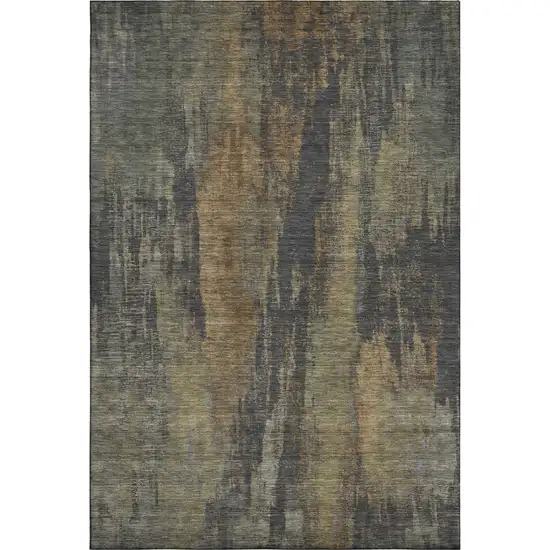 Charcoal Gold And Copper Abstract Washable Area Rug With UV Protection Photo 1