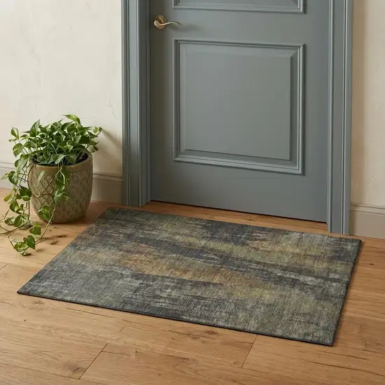 Charcoal Gold And Copper Abstract Washable Area Rug With UV Protection Photo 1