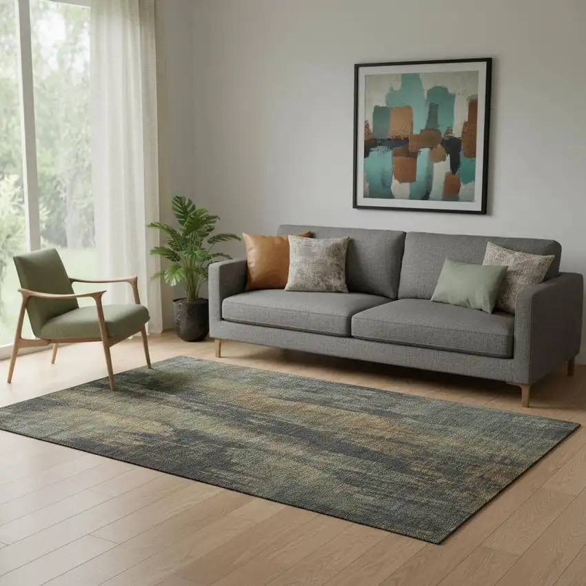 Charcoal Gold And Copper Abstract Washable Area Rug With UV Protection Photo 2