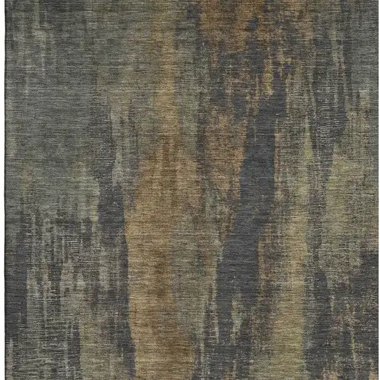 Charcoal Gold And Copper Abstract Washable Area Rug With UV Protection Photo 2