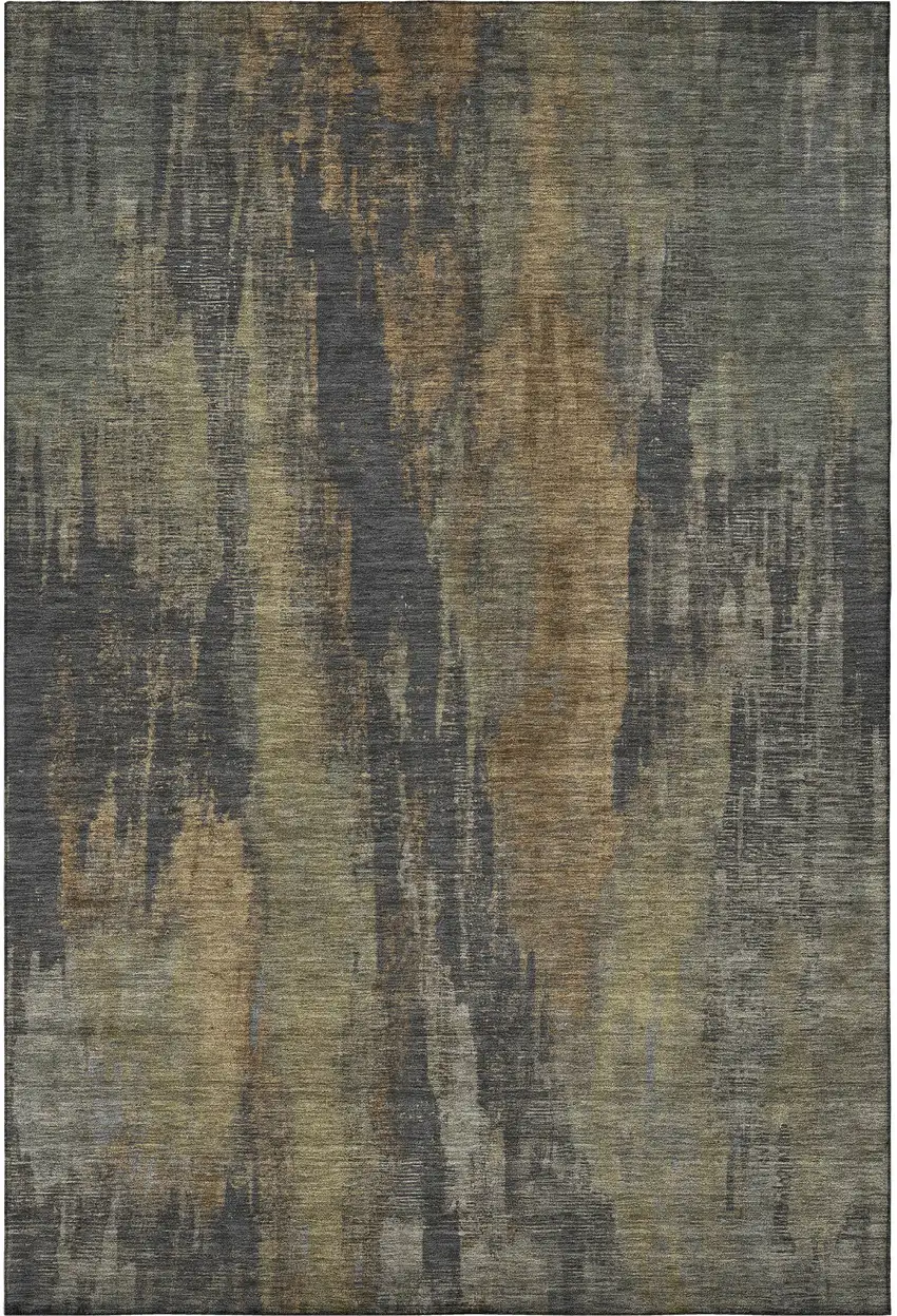 Charcoal Gold And Copper Abstract Washable Area Rug With UV Protection Photo 3