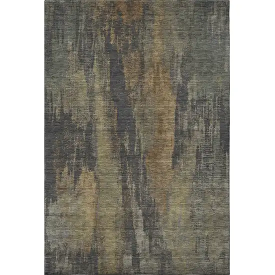 Charcoal Gold And Copper Abstract Washable Area Rug With UV Protection Photo 3