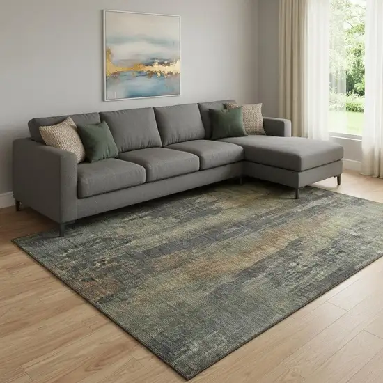 Charcoal Gold And Copper Abstract Washable Area Rug With UV Protection Photo 2