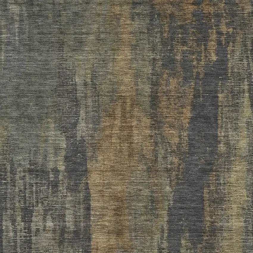 Charcoal Gold And Copper Abstract Washable Area Rug With UV Protection Photo 2