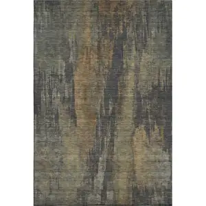 Photo of Charcoal Gold And Copper Abstract Washable Area Rug With UV Protection