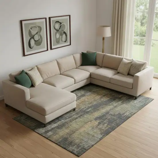 Charcoal Gold And Copper Abstract Washable Area Rug With UV Protection Photo 2