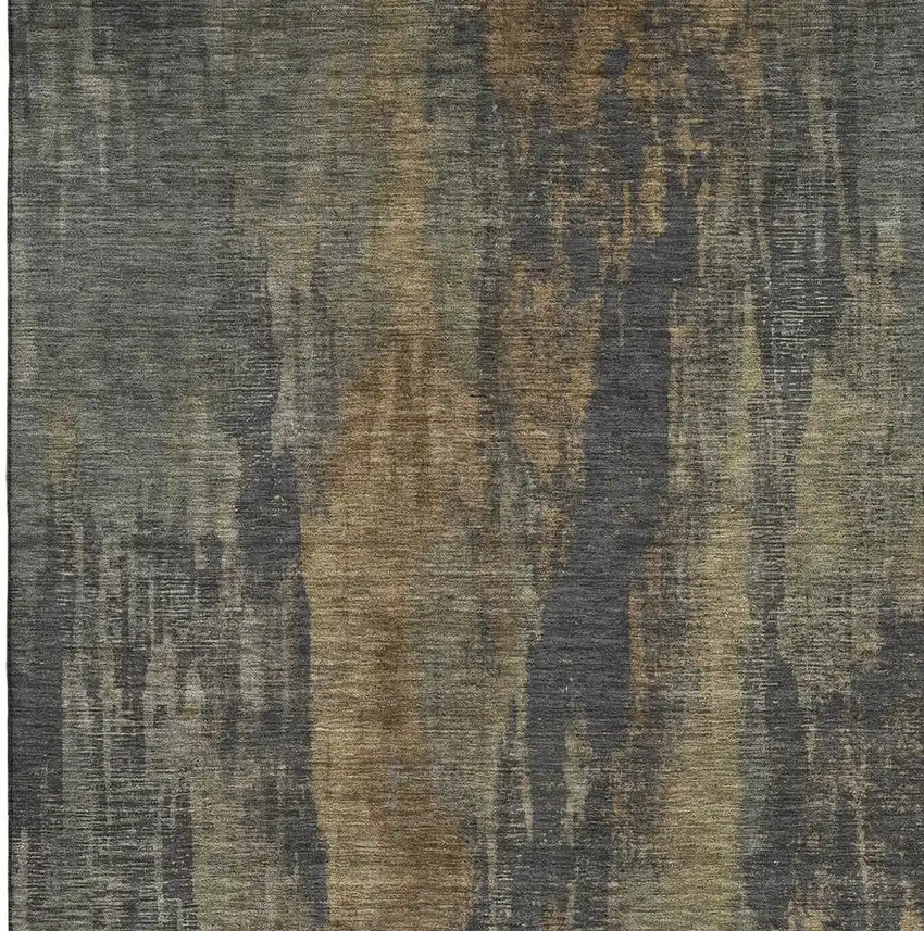 Charcoal Gold And Copper Abstract Washable Area Rug With UV Protection Photo 3