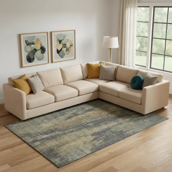 Charcoal Gold And Copper Abstract Washable Area Rug With UV Protection Photo 2