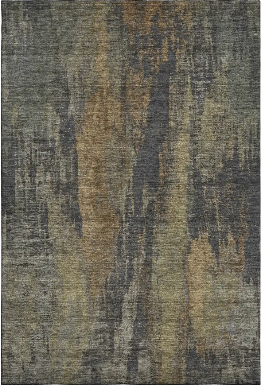 Charcoal Gold And Copper Abstract Washable Area Rug With UV Protection Photo 1