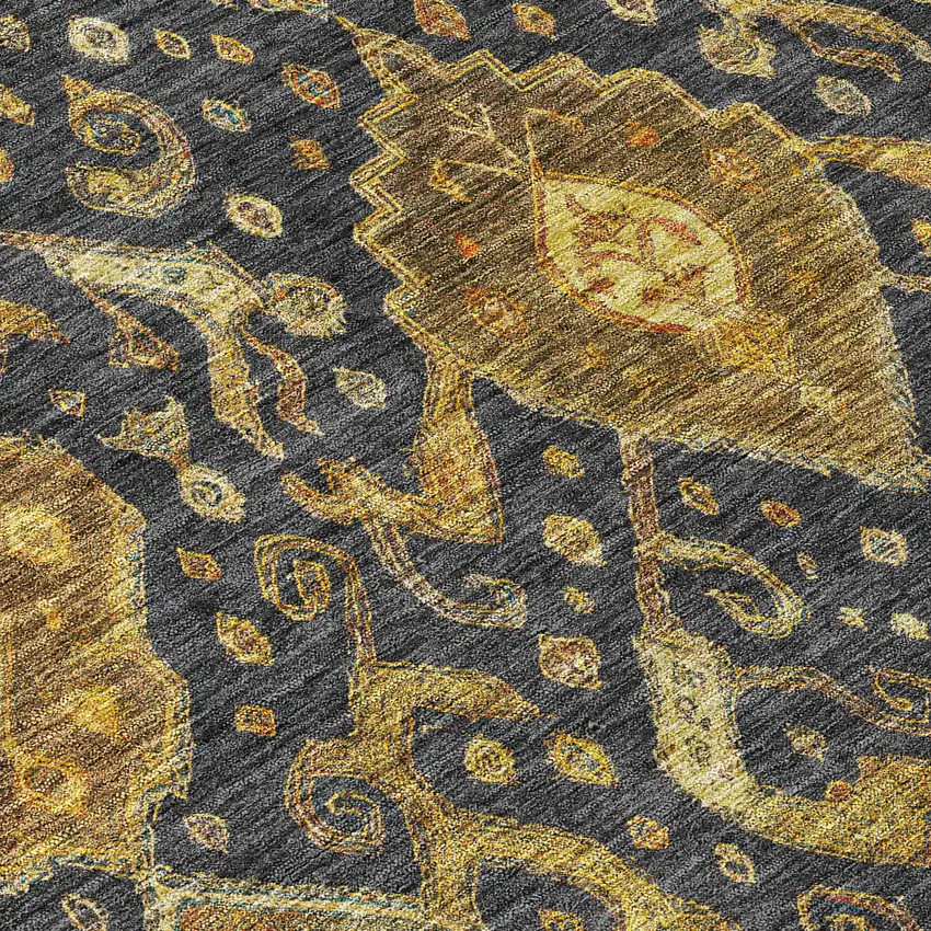 Charcoal Gold And Copper Ikat Washable Indoor Outdoor Area Rug Photo 7