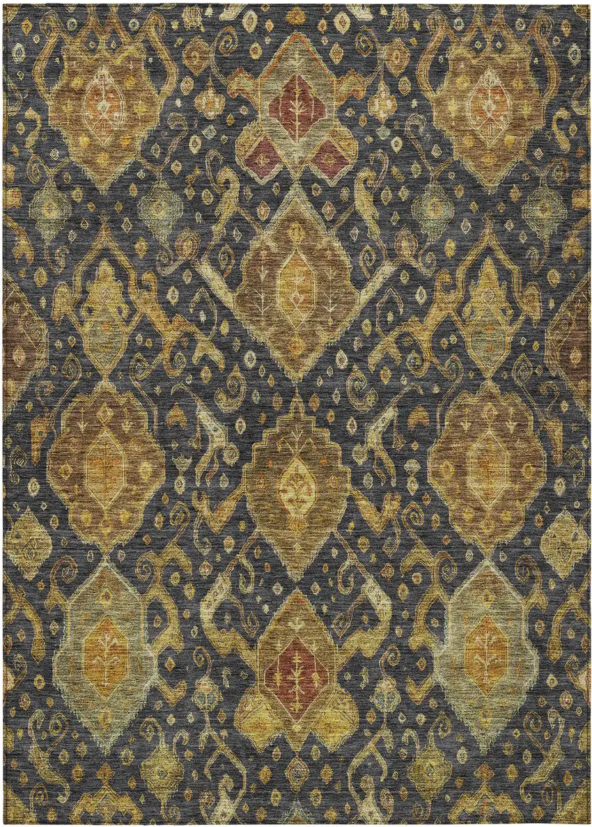Charcoal Gold And Copper Ikat Washable Indoor Outdoor Area Rug Photo 2