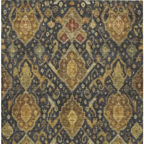 Charcoal Gold And Copper Ikat Washable Indoor Outdoor Area Rug Photo 7