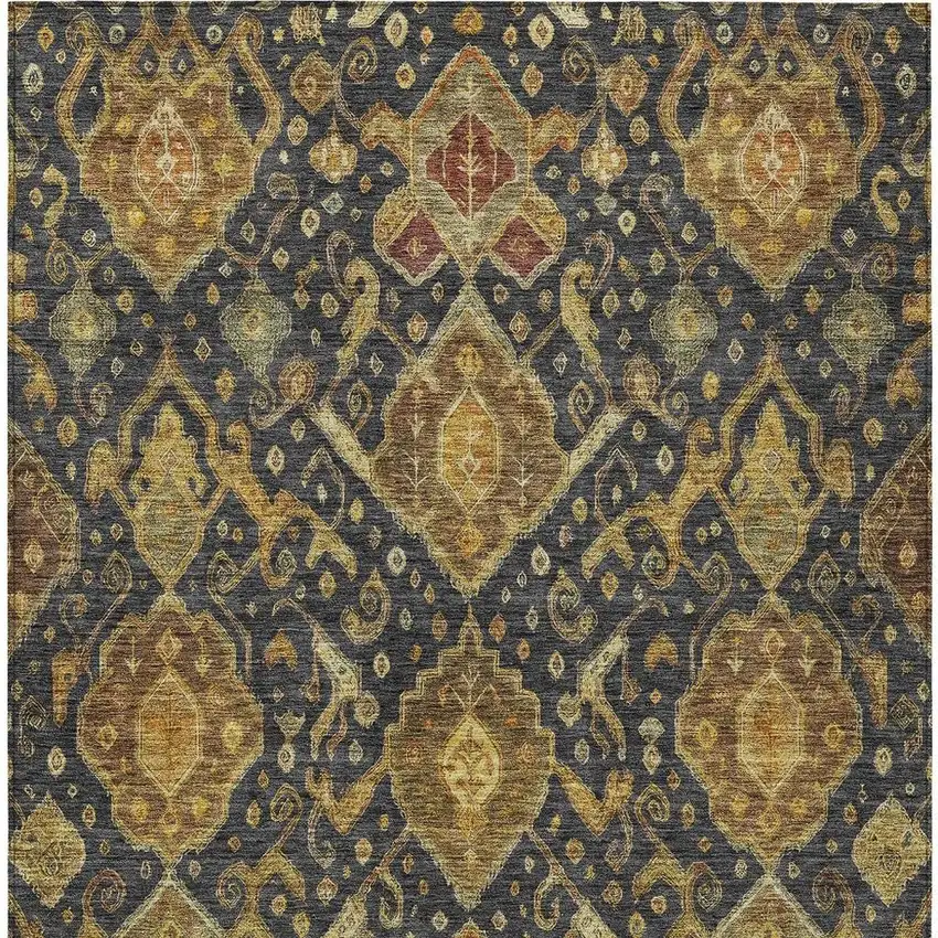 Charcoal Gold And Copper Ikat Washable Indoor Outdoor Area Rug Photo 7