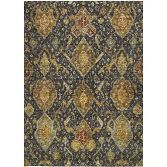 Charcoal Gold And Copper Ikat Washable Indoor Outdoor Area Rug Photo 4