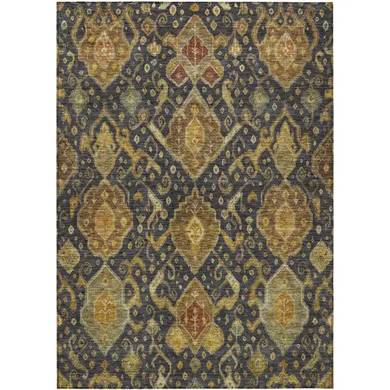 Charcoal Gold And Copper Ikat Washable Indoor Outdoor Area Rug Photo 2