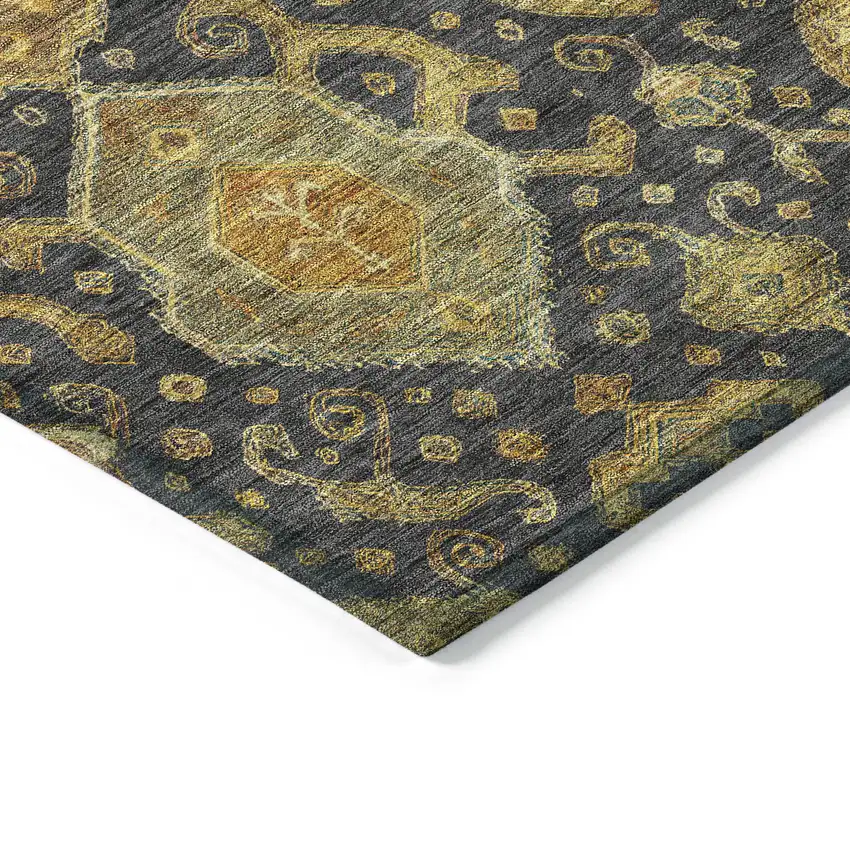 Charcoal Gold And Copper Ikat Washable Indoor Outdoor Area Rug Photo 5