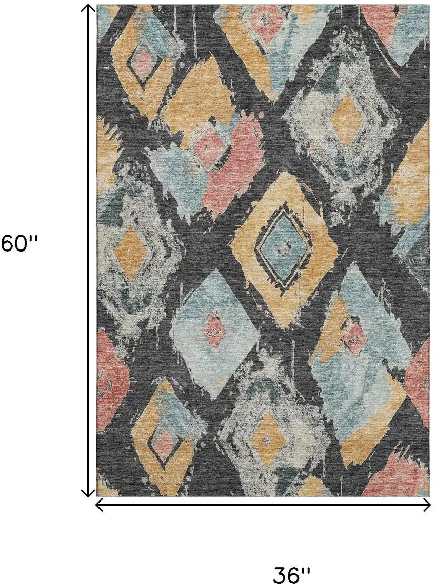 Charcoal Gold And Coral Abstract Geometric Washable Area Rug With UV Protection Photo 9