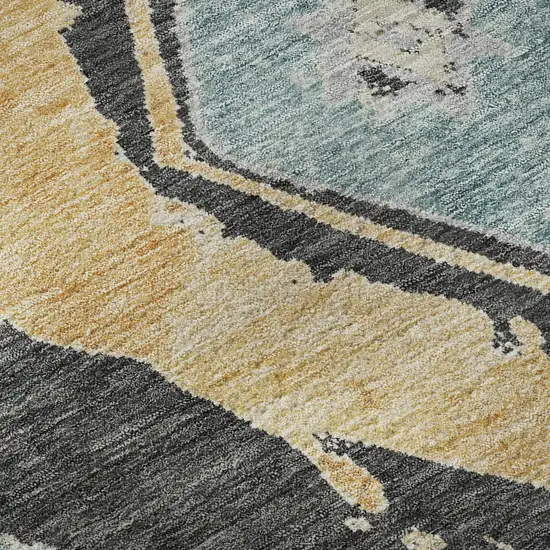 Charcoal Gold And Coral Abstract Geometric Washable Area Rug With UV Protection Photo 8