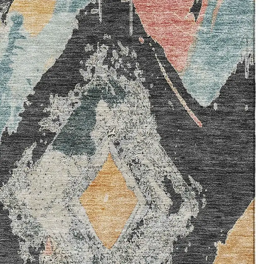 Charcoal Gold And Coral Abstract Geometric Washable Area Rug With UV Protection Photo 3