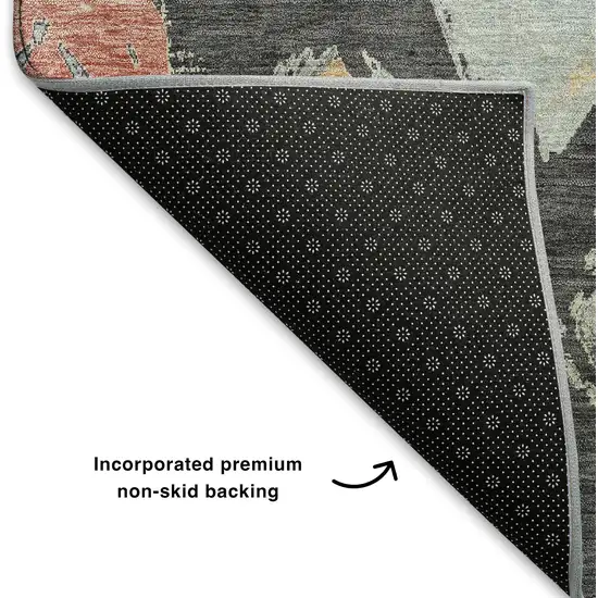 Charcoal Gold And Coral Abstract Geometric Washable Area Rug With UV Protection Photo 6