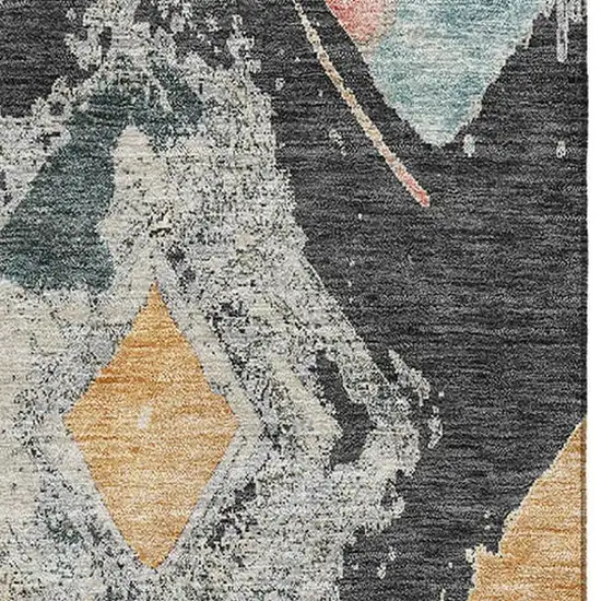 Charcoal Gold And Coral Abstract Geometric Washable Area Rug With UV Protection Photo 2