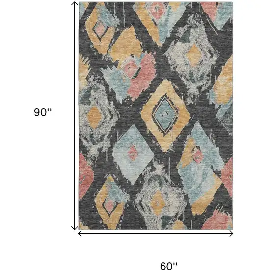 Charcoal Gold And Coral Abstract Geometric Washable Area Rug With UV Protection Photo 8
