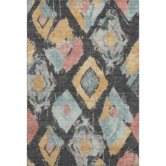 Charcoal Gold And Coral Abstract Geometric Washable Area Rug With UV Protection Photo 1