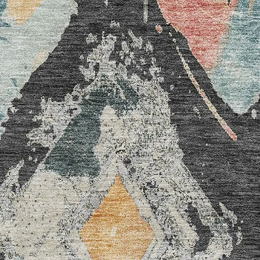 Charcoal Gold And Coral Abstract Geometric Washable Area Rug With UV Protection Photo 2