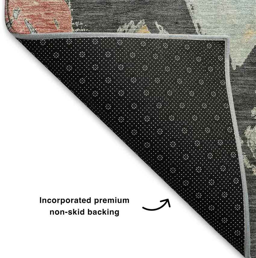 Charcoal Gold And Coral Abstract Geometric Washable Area Rug With UV Protection Photo 6