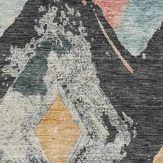 Charcoal Gold And Coral Abstract Geometric Washable Area Rug With UV Protection Photo 2