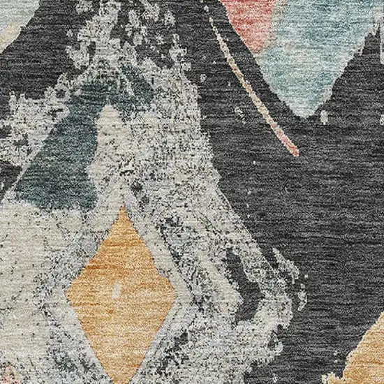 Charcoal Gold And Coral Abstract Geometric Washable Area Rug With UV Protection Photo 2