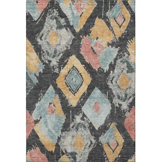 Charcoal Gold And Coral Abstract Geometric Washable Area Rug With UV Protection Photo 3