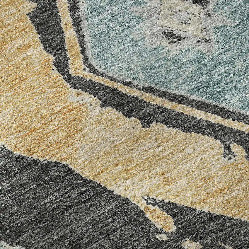 Charcoal Gold And Coral Abstract Geometric Washable Area Rug With UV Protection Photo 9