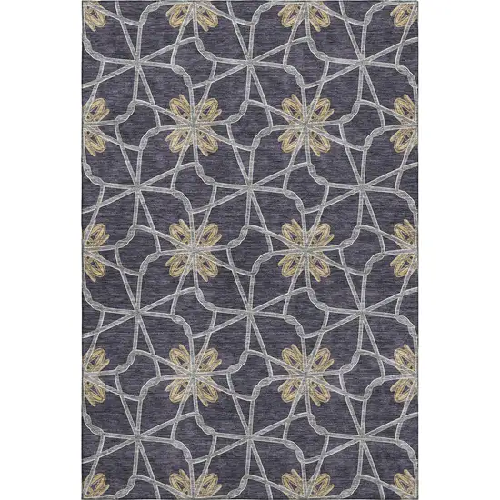 Charcoal Gold And Gray Geometric Washable Area Rug With UV Protection Photo 1