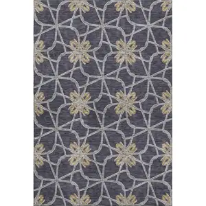 Photo of Charcoal Gold And Gray Geometric Washable Area Rug With UV Protection