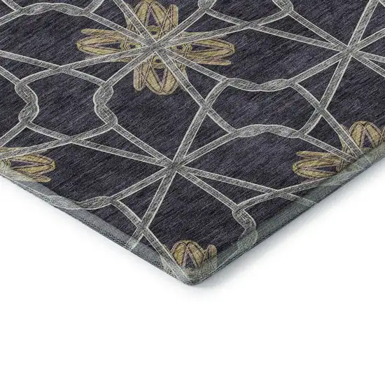Charcoal Gold And Gray Geometric Washable Area Rug With UV Protection Photo 6