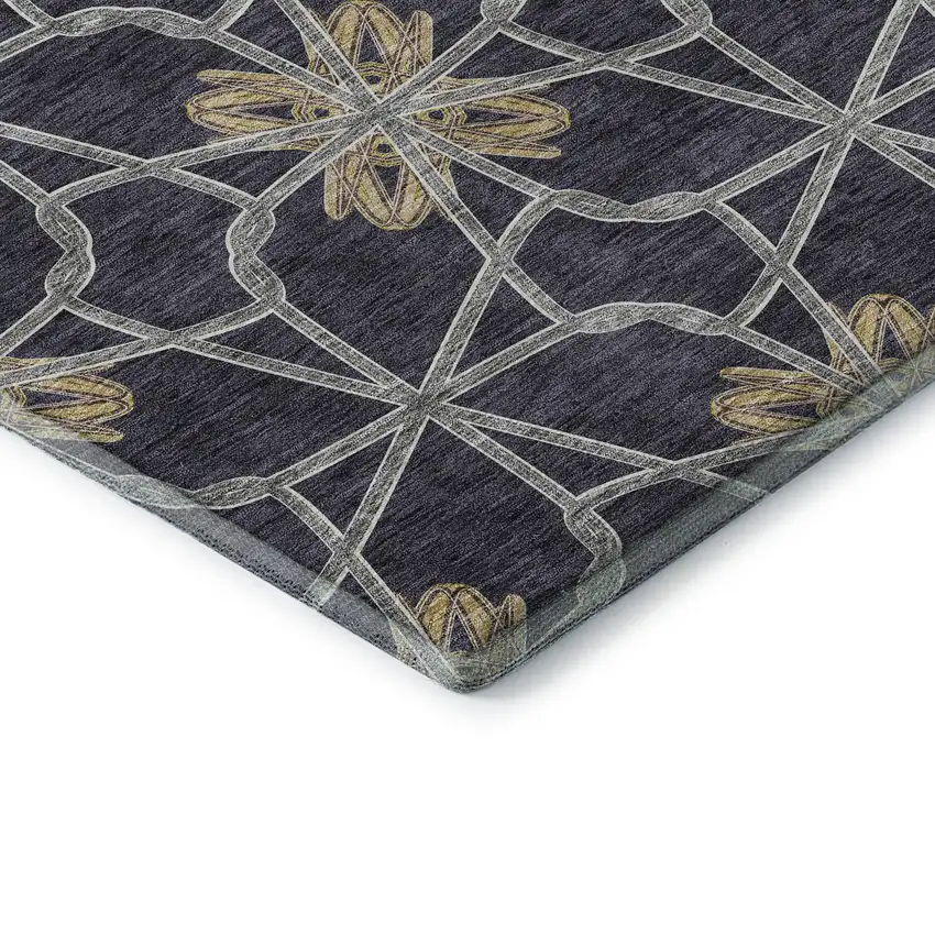 Charcoal Gold And Gray Geometric Washable Area Rug With UV Protection Photo 6