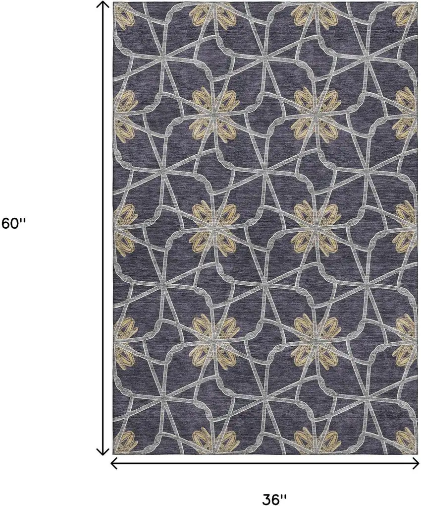 Charcoal Gold And Gray Geometric Washable Area Rug With UV Protection Photo 9
