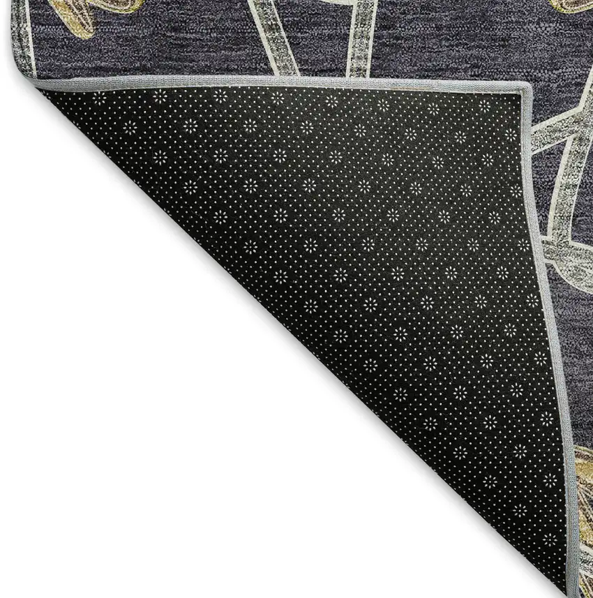 Charcoal Gold And Gray Geometric Washable Area Rug With UV Protection Photo 6
