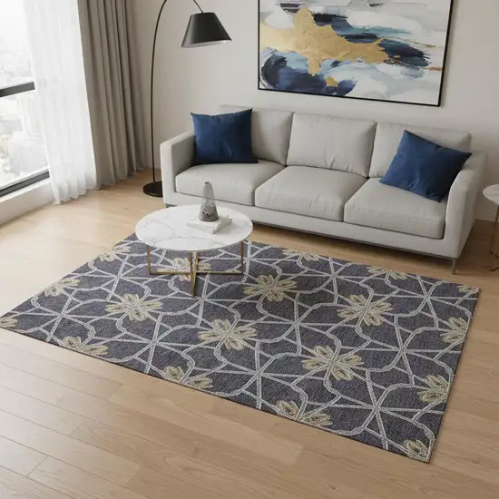 Charcoal Gold And Gray Geometric Washable Area Rug With UV Protection Photo 2