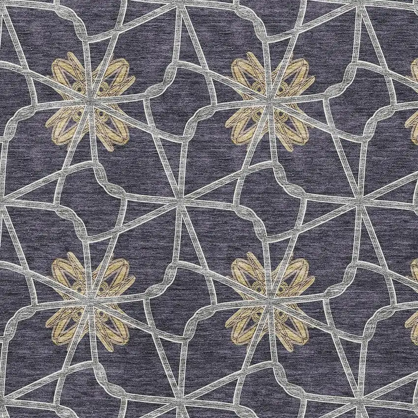 Charcoal Gold And Gray Geometric Washable Area Rug With UV Protection Photo 3