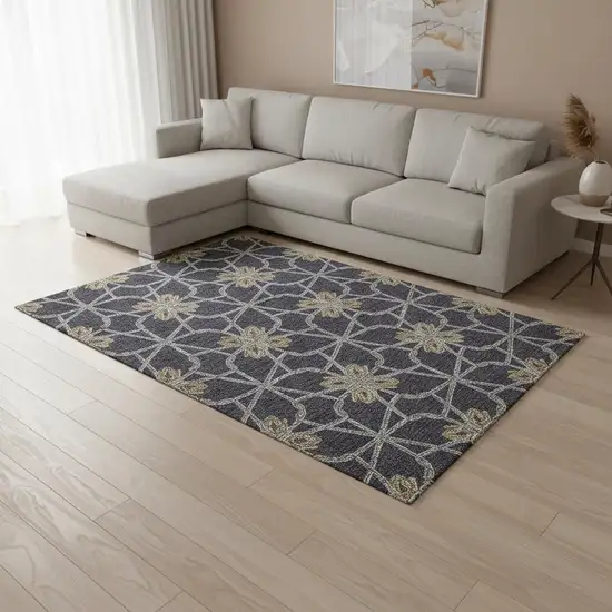 Charcoal Gold And Gray Geometric Washable Area Rug With UV Protection Photo 2