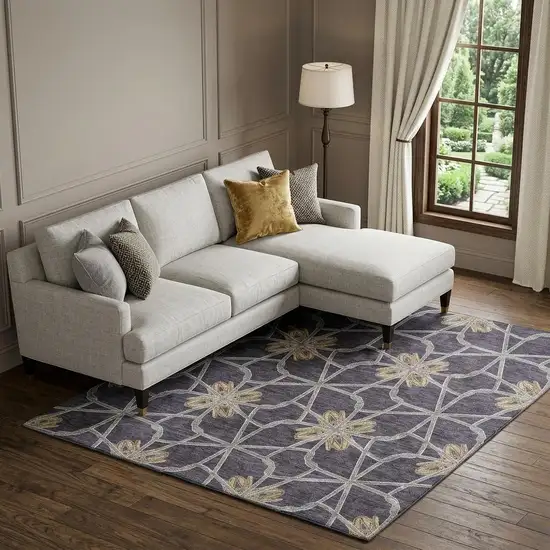 Charcoal Gold And Gray Geometric Washable Area Rug With UV Protection Photo 1