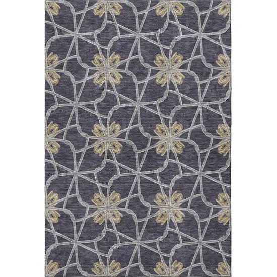Charcoal Gold And Gray Geometric Washable Area Rug With UV Protection Photo 2