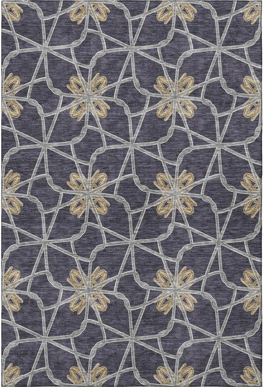 Charcoal Gold And Gray Geometric Washable Area Rug With UV Protection Photo 2