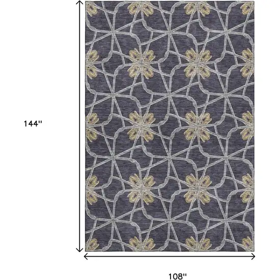 Charcoal Gold And Gray Geometric Washable Area Rug With UV Protection Photo 9