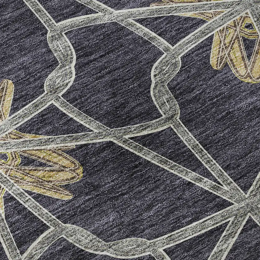Charcoal Gold And Gray Geometric Washable Area Rug With UV Protection Photo 9