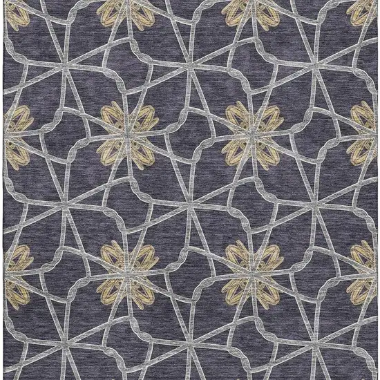 Charcoal Gold And Gray Geometric Washable Area Rug With UV Protection Photo 2
